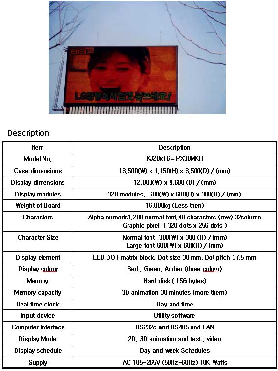 Billboard (KJ20x16-PX30MKR)  Made in Korea